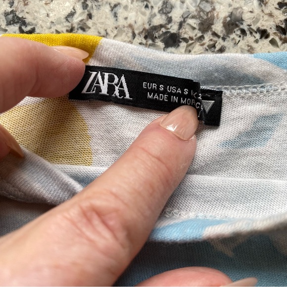 ZARA TRF Blue Daisies Cropped Cotton Tee S - Picture 9 of 9